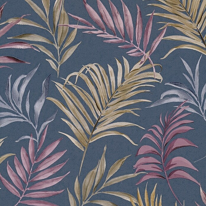 A.S. Création Cosmoliving by Cosmopolitan Papel pintado de vellón Hojas (Azul-lila-amarillo, Floral, 10,05 x 0,53 m) | BAUHAUS