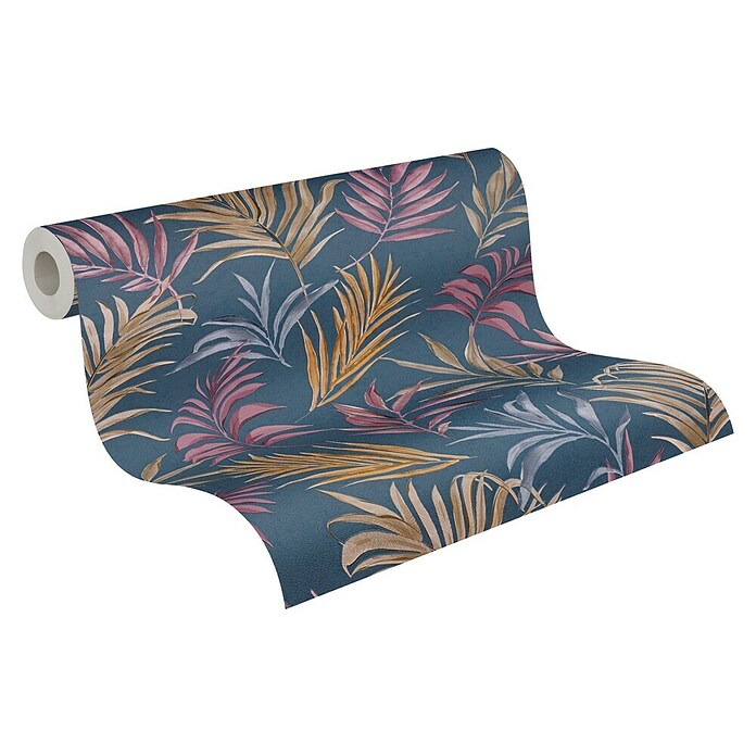 A.S. Création Cosmoliving by Cosmopolitan Papel pintado de vellón Hojas (Azul-lila-amarillo, Floral, 10,05 x 0,53 m) | BAUHAUS