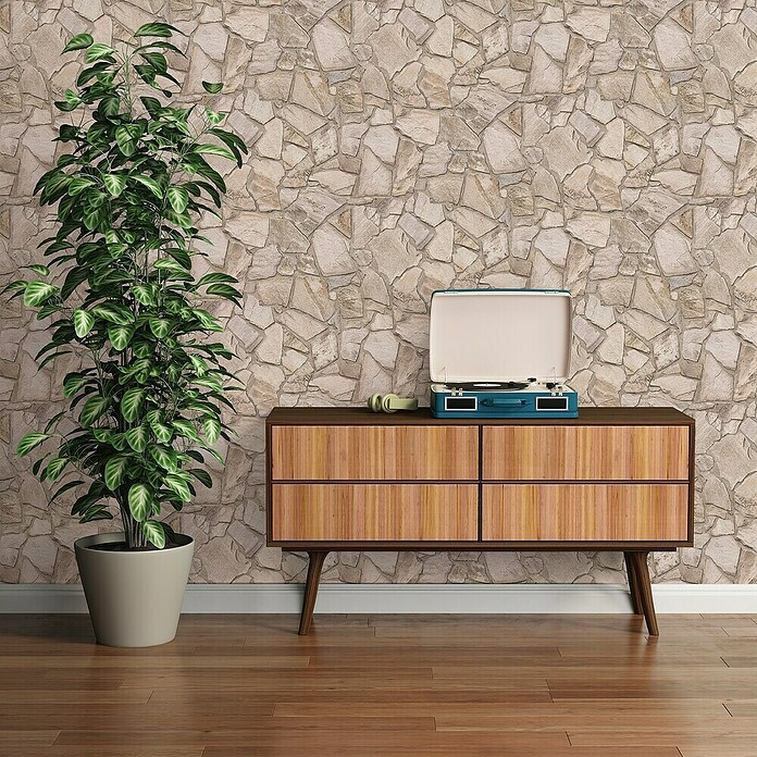 A.S. Création Papel pintado de vellón Piedra (Beige, Efecto piedra, 10,05 x 0,53 m) | BAUHAUS