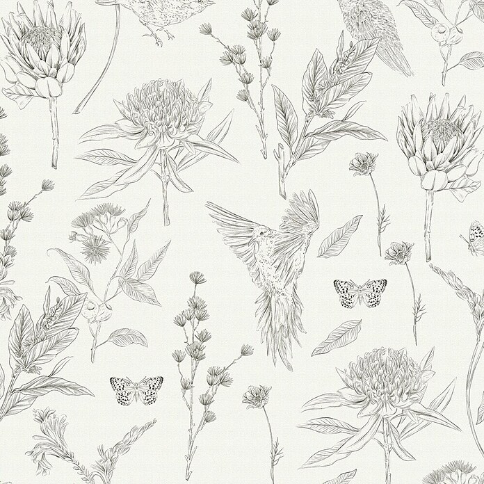 A.S. Création Papel pintado de vellón Flores y Animales (Beige, Floral, 10,05 x 0,53 m) | BAUHAUS