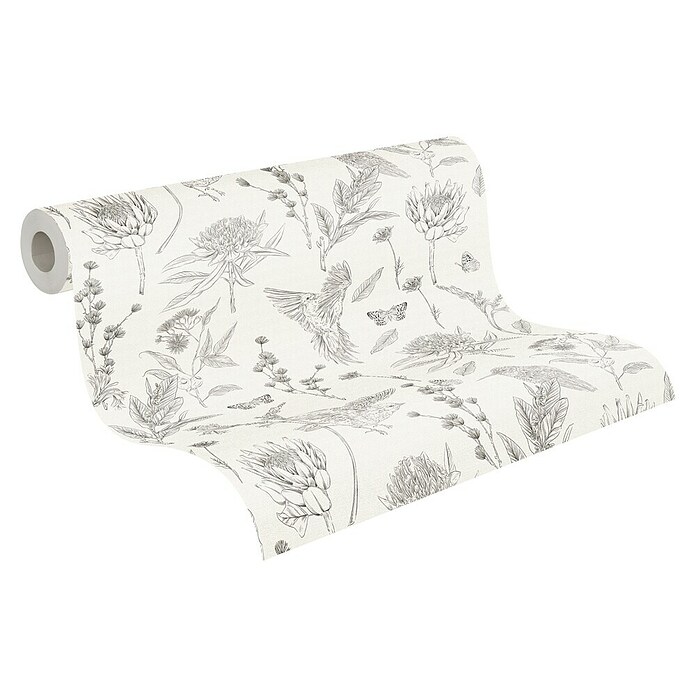 A.S. Création Papel pintado de vellón Flores y Animales (Beige, Floral, 10,05 x 0,53 m) | BAUHAUS
