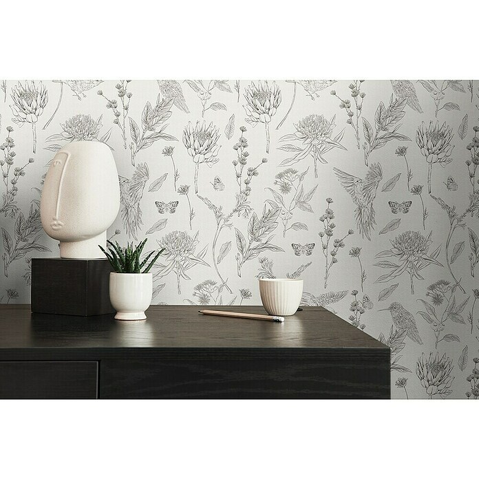 A.S. Création Papel pintado de vellón Flores y Animales (Beige, Floral, 10,05 x 0,53 m) | BAUHAUS