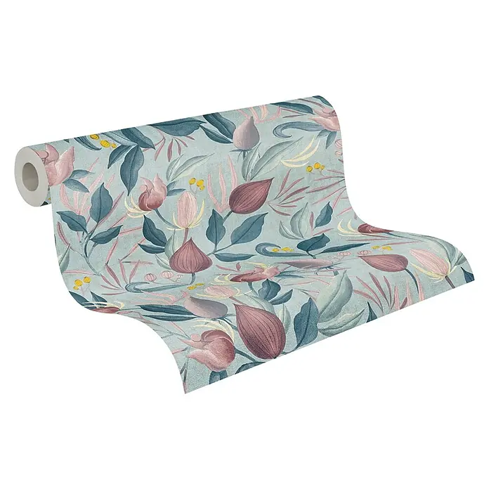 A.S. Création Cosmoliving by Cosmopolitan Vliestapete Blüte - Blau-Rosa-Pink, Floral, 10,05 x 0,53 m - Eine Rolle stilvolle floral gemusterte Tapete in sanften Farben, die jedem Raum eine elegante Note verleiht.