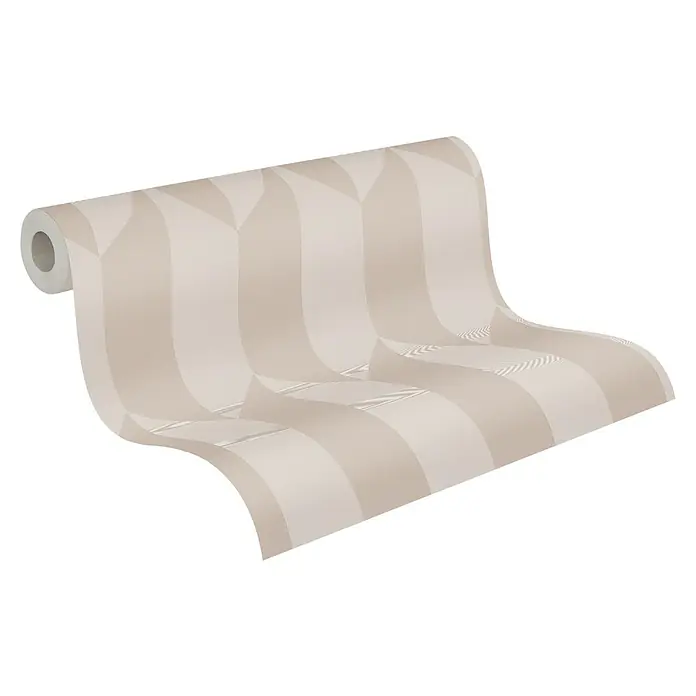 A.S. Création Cosmoliving by Cosmopolitan Vliestapete 3D-Grafik - Beige-Metallic, Grafisch, 10,05 x 0,53 m - Eine Rolle beiger Tapete mit geometrischem Muster, die eine elegante und moderne Wanddekoration bietet. Ideal für stilvolle Innenräume.