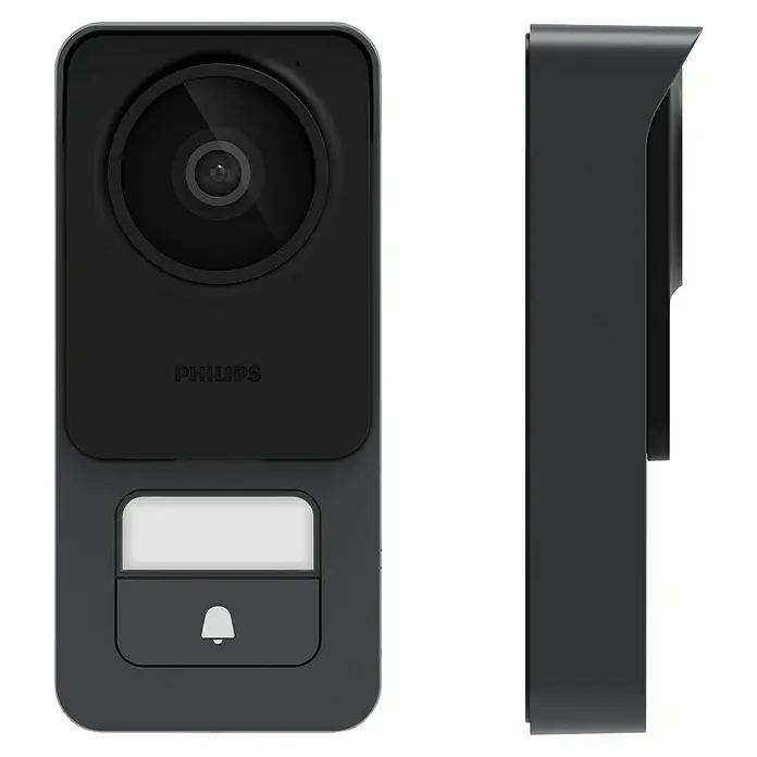 Philips WelcomeEye Farb-Video-Türsprechanlage Lite 2 - 1-Familienhaus - Abbildung einer Philips-Türklingel mit Kamera, die eine klare Sicht und zuverlässige Sicherheit für Ihr Zuhause bietet.