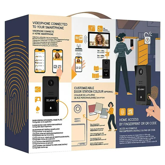 Extel Farb-Video-Türsprechanlage Smart kabelgebunden mit Fingerabdruckleser -  - Intelligentes Türkommunikationssystem mit digitalem Namensschild und anpassbarer Farbe für den modernen Hauszugang.