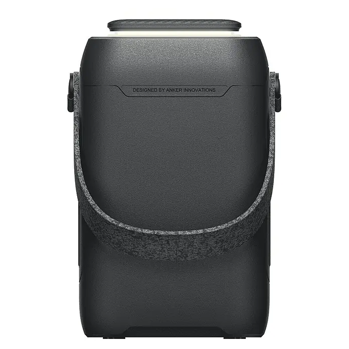 Anker Powerstation SOLIX C300X DC - 288 Wh, Schwarz - Abbildung eines Anker Innovations Produkts, möglicherweise ein tragbarer Lautsprecher oder eine Kühlbox in dunkler Farbe mit strukturiertem Griff.