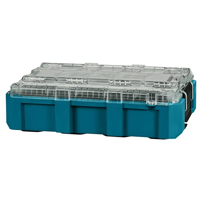 Makita Organizer Maktrak M - L x B x H: 56,2 x 38,7 x 16,2 cm, Anzahl Fächer: 11 Stk. - Makita Makpac Aufbewahrungsbox mit transparentem Deckel, ideal für Werkzeug und Zubehör. Robuste Bauweise für den professionellen Einsatz.