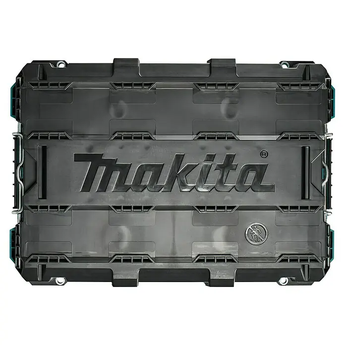 Makita Werkzeugkasten Maktrak XL - Kunststoff, L x B x H: 56,5 x 39,4 x 40,2 cm - Nahaufnahme einer Werkzeugkiste von Makita, ideal für die Aufbewahrung und den Transport von Werkzeugen und Zubehör.