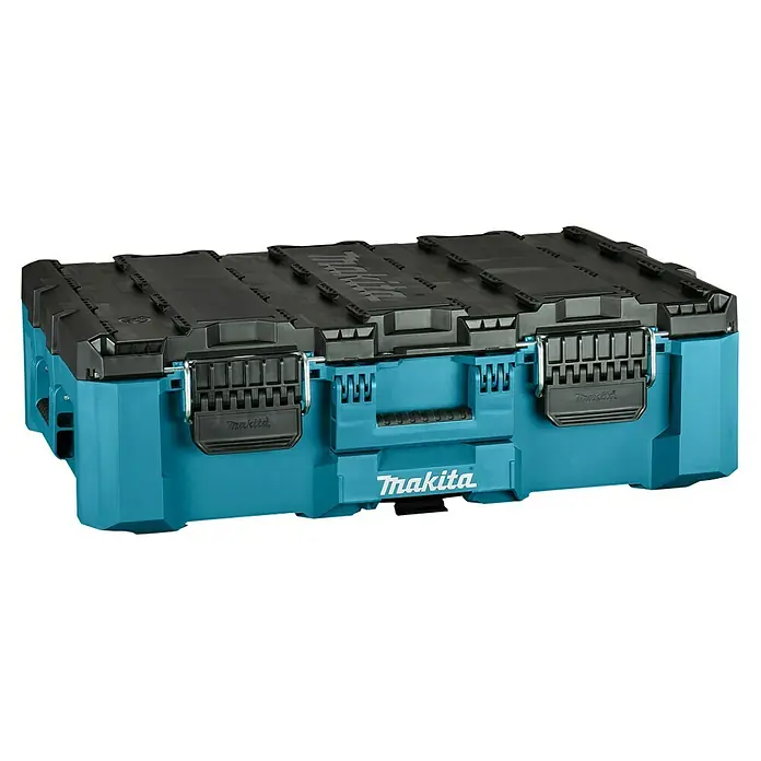Makita Werkzeugkasten Maktrak L - Kunststoff, L x B x H: 80,2 x 56,5 x 25,2 cm - Makita Werkzeugkoffer mit schwarzem Deckel und türkisfarbenem Korpus. Ideal für die Aufbewahrung und den Transport von Werkzeugen.