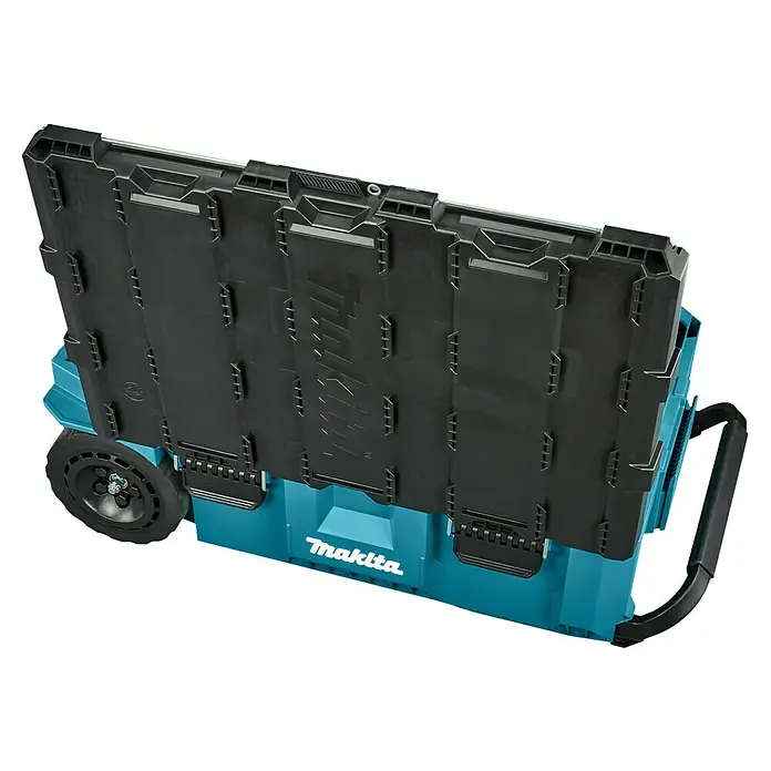 Makita Werkzeugkasten Maktrak Trolley L - Kunststoff, L x B x H: 101,1 x 56,5 x 29,5 cm - Blaue Makita Werkzeugkiste mit schwarzem Deckel und Rädern für einfachen Transport. Ideal für Baustellen.