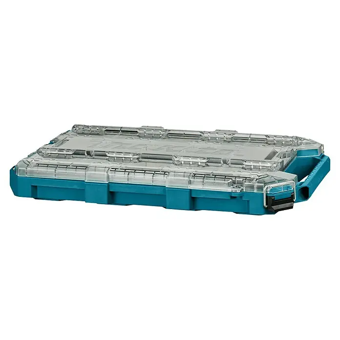 Makita Organizer Maktrak Flach L - L x B x H: 59,6 x 38,7 x 8,5 cm, Anzahl Fächer: 11 Stk. - Der Makita Makpac Einsatzkoffer mit transparentem Deckel bietet eine gute Übersicht über den Inhalt und ist ideal zur Aufbewahrung von Kleinteilen.