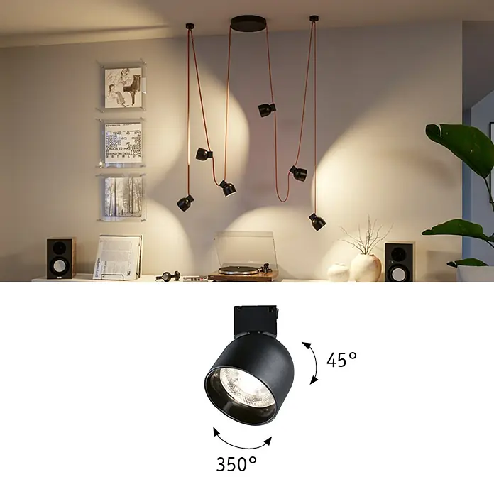 Paulmann ULine LED-Spotstrahler Ronde - 7 W, Ø x H: 8,5 x 11 cm, Schwarz, Warmweiß - Pendelleuchte mit verstellbaren Spots für gezielte Beleuchtung. Das moderne Design passt perfekt über einen Tisch.