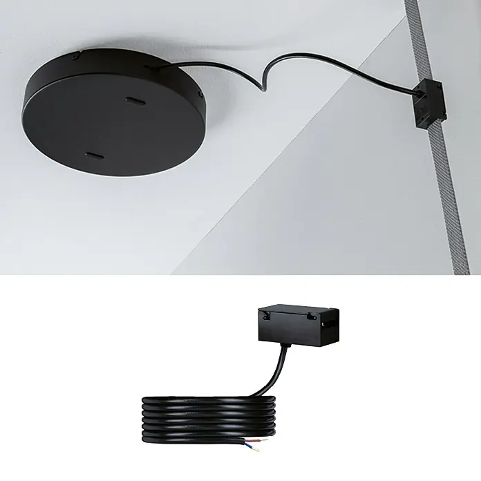 Paulmann ULine Stromeinspeisung - Schwarz, 2 m - Deckenleuchte mit schwarzem Baldachin und Verbindungskabel zur Wandmontage, modernes Design.