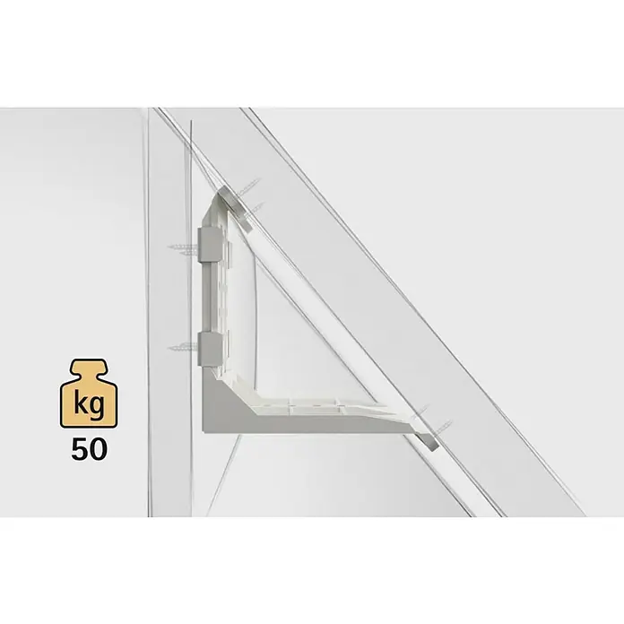 Hettich Dachschrägenadapter-Set - Kunststoff, Traglast: 50 kg - Die Abbildung zeigt eine Wandhalterung mit einer Belastbarkeit von 50 kg, die in einem Raum an einer Dachschräge montiert ist.