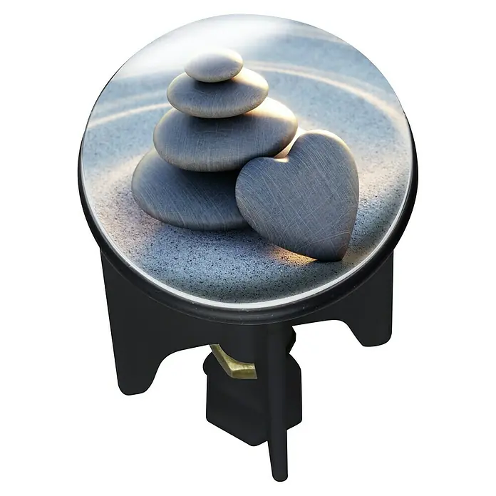 Wenko Design-Excenterstopfen - Fiumara, Durchmesser: 3,9 cm - Zen-Tisch mit Steinstapel und Herz, perfekt für eine entspannende Atmosphäre in jedem Raum. Ein dekoratives Highlight mit Ruhe.