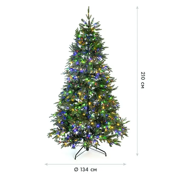 50 NRTH Künstlicher Weihnachtsbaum Sherwood - Höhe: 210 cm, Grün, LED-Beleuchtung - Geschmückter Weihnachtsbaum mit bunten Lichtern. Der Baum ist 210 cm hoch und hat einen Durchmesser von 134 cm.