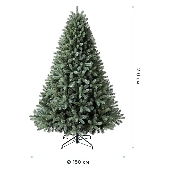 50 NRTH Künstlicher Weihnachtsbaum Vermont - Höhe: 210 cm, Grün, Standfuß - Ein detailreiches Bild eines 210 cm hohen künstlichen Weihnachtsbaums mit einem Durchmesser von 150 cm.