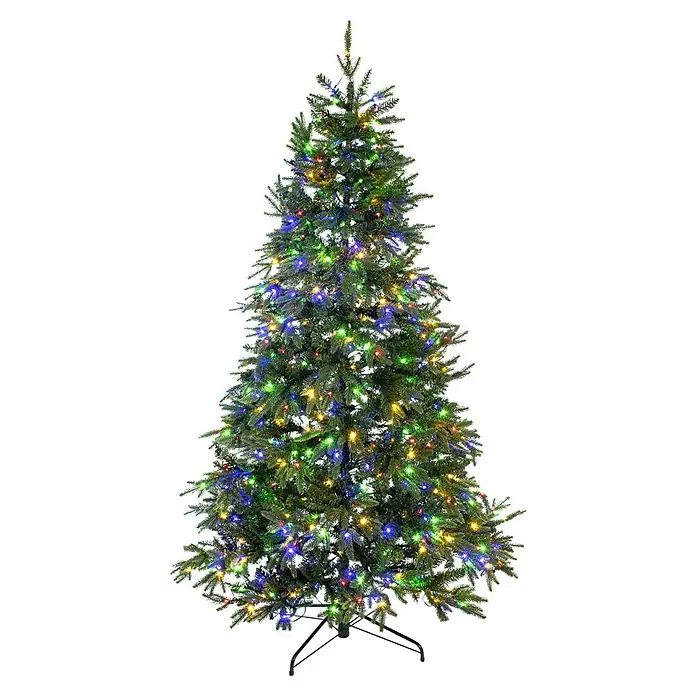 50 NRTH Künstlicher Weihnachtsbaum Sherwood - Höhe: 210 cm, Grün, LED-Beleuchtung - Ein detailreicher, künstlicher Weihnachtsbaum, geschmückt mit bunten Lichtern, die eine festliche Atmosphäre schaffen. Perfekt für die Weihnachtszeit!