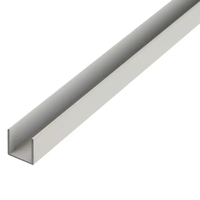 Alberts Perfil en U - 2.600 x 10 x 10 mm, Espesor: 1 mm, Aluminio, Blanco - Imagen de un perfil de aluminio plateado en forma de U, ideal para un uso versátil con tiras LED o fines de montaje.
