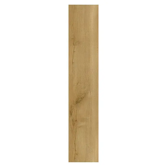 b!design Vinylboden SPC Eiche Fortuna - 1.220 x 181 x 4,3 mm, Landhausdiele - Detailaufnahme eines Holzpaneels mit natürlicher Maserung und warmen Farbtönen. Ideal für rustikale oder moderne Inneneinrichtungen.