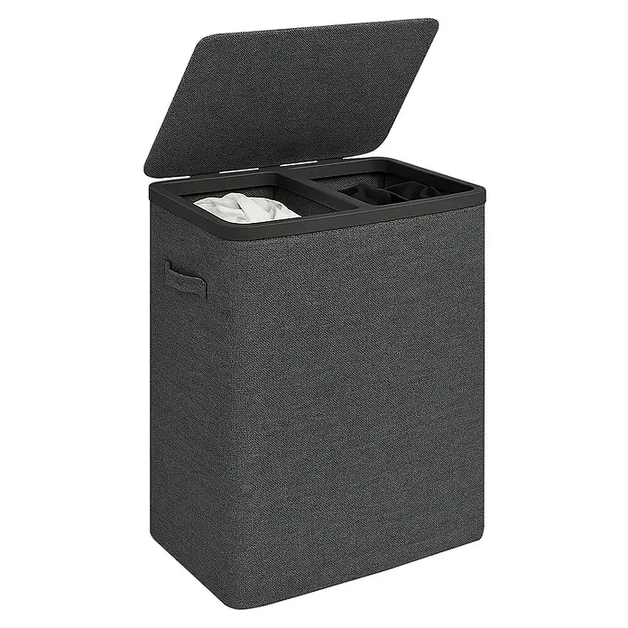 Store It Premium Wäschesammler Ava - 67 x 56 x 40 cm, Schwarz - Wäschekorb mit zwei Fächern und aufklappbarem Deckel in Grau. Praktischer Helfer zum Vorsortieren der Wäsche.