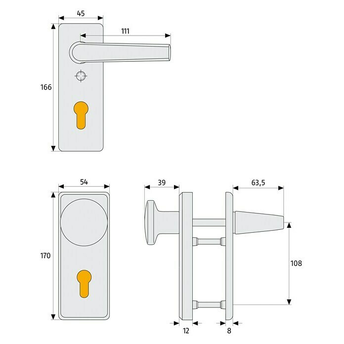 Abus Schutzbeschlag KKT512 (Wohnungsabschlusstür, Neusilber, Türstärke: 37 - 47 mm, Drücker beidseitig)