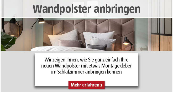 Graue Wandpolster hinter dem Bett, Titel Wandpolster anbringen