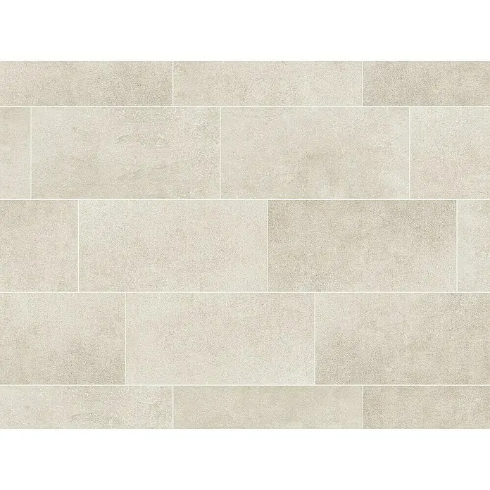 Feinsteinzeugfliese Rimini - 30,5 x 61 cm, Beige, Matt - Nahaufnahme von hellbeigen Bodenfliesen mit einem leichten Texturmuster und weißen Fugenlinien. Ideal für moderne Innenräume.