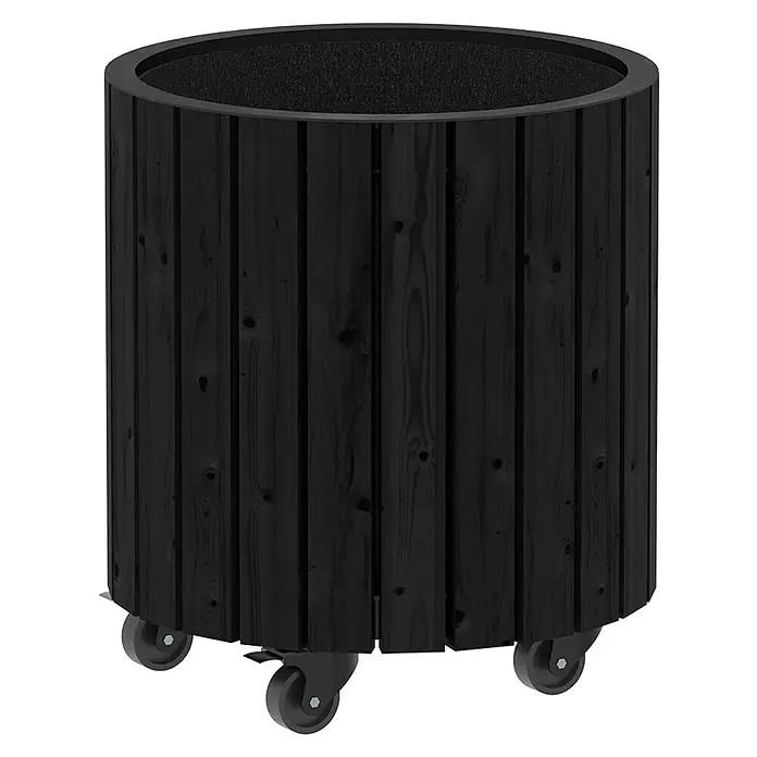 Plus Pflanzkasten Circle - Außenmaß (Ø x H): 40 x 45 cm, Holz, Schwarz - Schwarzer, runder Pflanzkübel aus Holz mit Rollen für den flexiblen Einsatz im Garten oder auf der Terrasse.