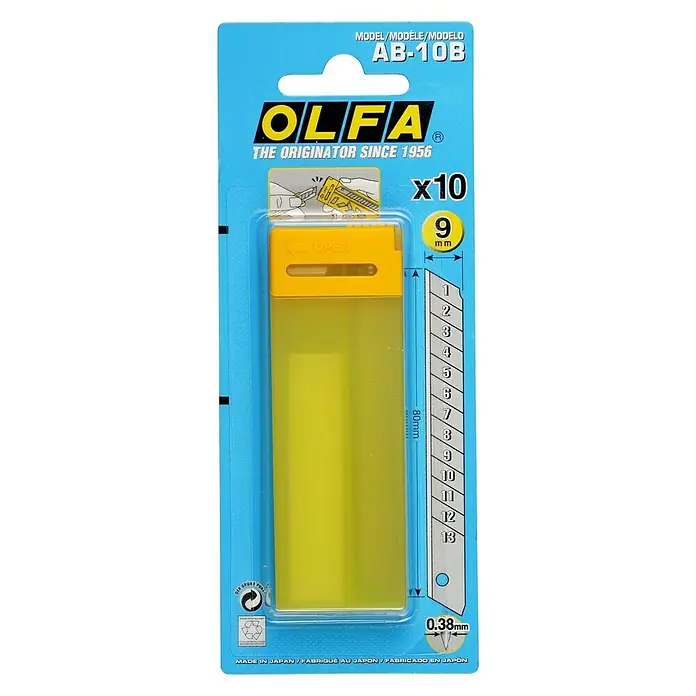 Olfa Abbrechklinge ABKlingenbreite: 9 mm, 10 Stk. - OLFA AB-10B Schneidklingen: 10er-Packung, 9 mm breit, 0,38 mm dick, mit 13 Sollbruchstellen für präzise Schnitte.