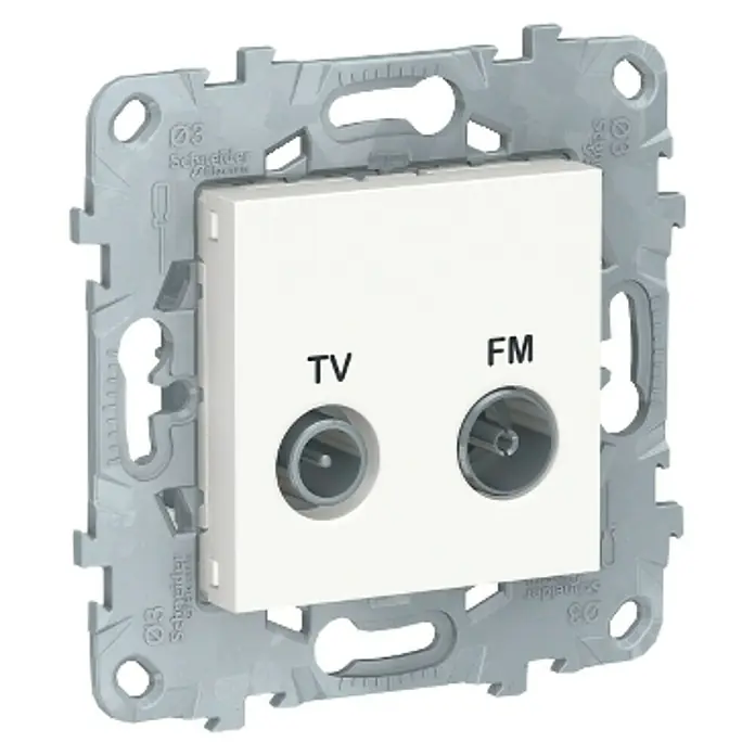 Schneider Electric New Unica Toma TV final - Blanco polar, Empotrar - Imagen de una toma de antena TV y FM de Schneider Electric, ideal para conectar televisión y radio en la casa.