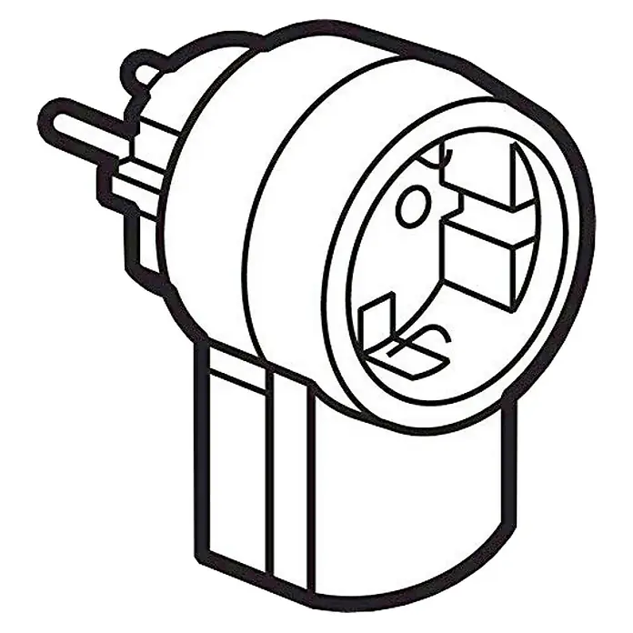 Legrand Clavija con enchufe 2 P+TT - Blanco, PVC, IP20 - Ilustración de un portalámparas, detallada en blanco y negro, mostrando un producto típico para soluciones de iluminación.