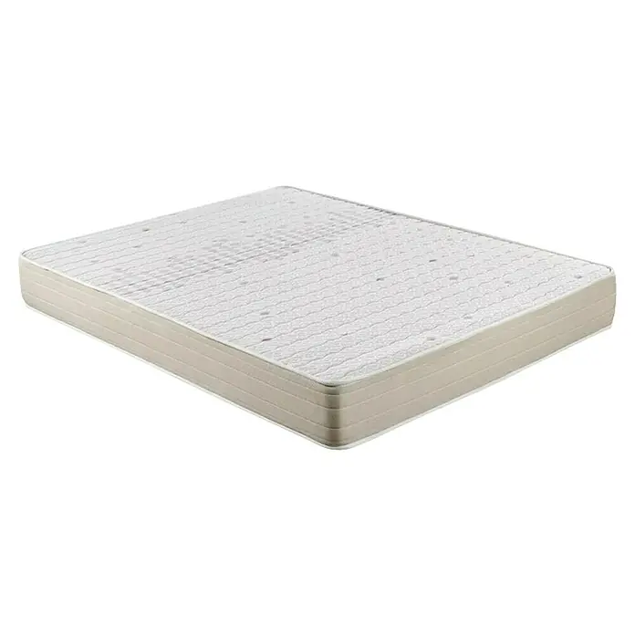 Espacio Descanso Colchón - Largo: 190 cm, Ancho: 135 cm, Altura: 22 cm, Espuma HR y Viscoelástica, Colchón a 2 caras - Primer plano de un colchón cómodo con una cubierta blanca y lados beige, diseñado para un sueño reparador.