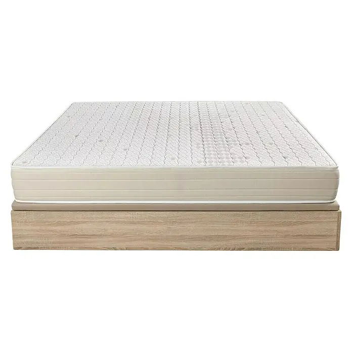 Espacio Descanso Canapé y colchón - L x An x Al: 190 x 135 x 54 cm, Natural, Abatible, Espuma HR y Viscoelástica - Primer plano de un colchón sobre un marco de madera, que ofrece comodidad y apoyo para un sueño reparador.