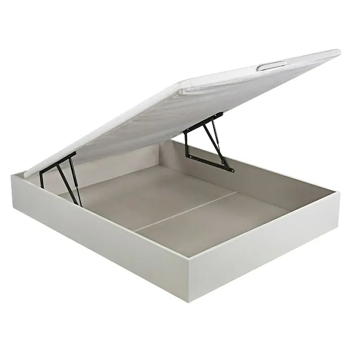 Espacio Descanso Canapé - L x An x Al: 190 x 90 x 32 cm, Blanco, Abatible - Base de cama con tapa blanca y espacio de almacenamiento abierto, ideal para la organización del dormitorio.