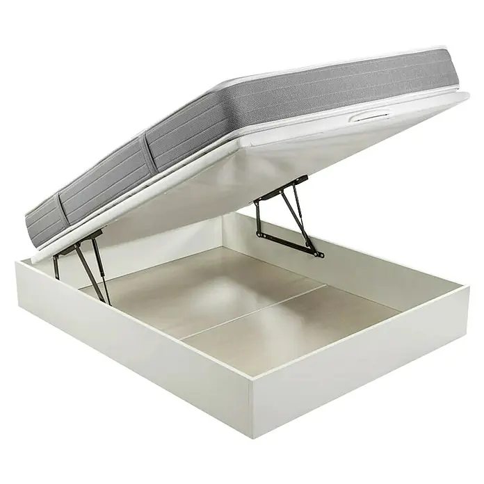 Espacio Descanso Canapé y colchón - L x An x Al: 190 x 90 x 56 cm, Blanco, Abatible, Espuma HR y Viscoelástica - Una cama blanca con espacio de almacenamiento y colchón levantado, que ofrece comodidad y organización extra para el dormitorio.