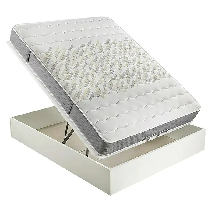 Espacio Descanso Canapé y colchón - L x An x Al: 190 x 90 x 56 cm, Blanco, Abatible, Espuma HR y Viscoelástica - Vista de una cama moderna con colchón abatible, que combina un diseño elegante y funcionalidad práctica.