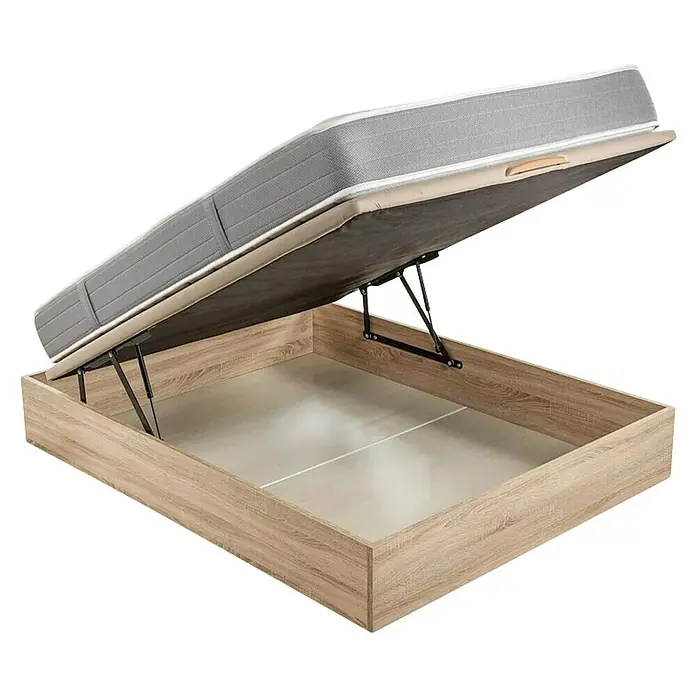 Espacio Descanso Canapé y colchón - L x An x Al: 190 x 90 x 56 cm, Natural, Abatible, Espuma HR y Viscoelástica - Cama de madera con almacenamiento y colchón levantado, ideal para espacio extra. Diseño práctico y que ahorra espacio.