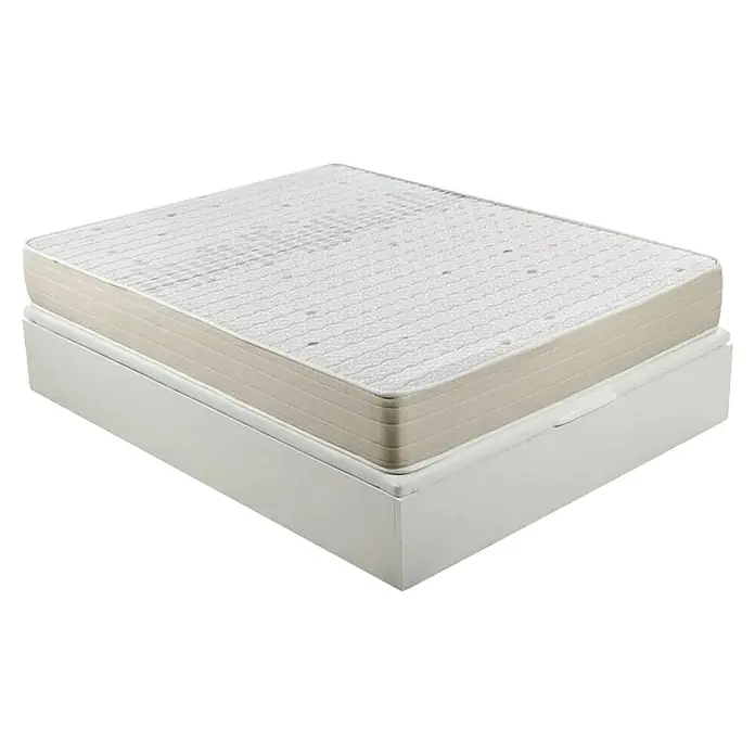 Espacio Descanso Canapé y colchón - L x An x Al: 190 x 180 x 54 cm, Blanco, Abatible, Espuma HR y Viscoelástica - Primer plano de un colchón sobre un somier blanco, que promete confort y calidad para un sueño reparador.