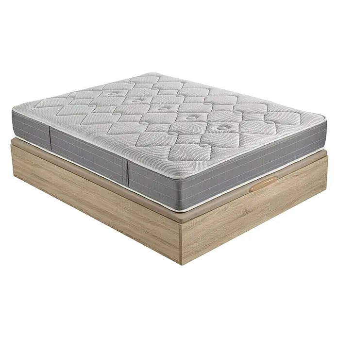 Espacio Descanso Canapé y colchón - L x An x Al: 190 x 90 x 58 cm, Natural, Abatible, Muelles ensacados y Viscoelástica - Una lujosa cama canapé con un colchón de primera calidad y un elegante marco de madera. Ideal para un descanso reparador.