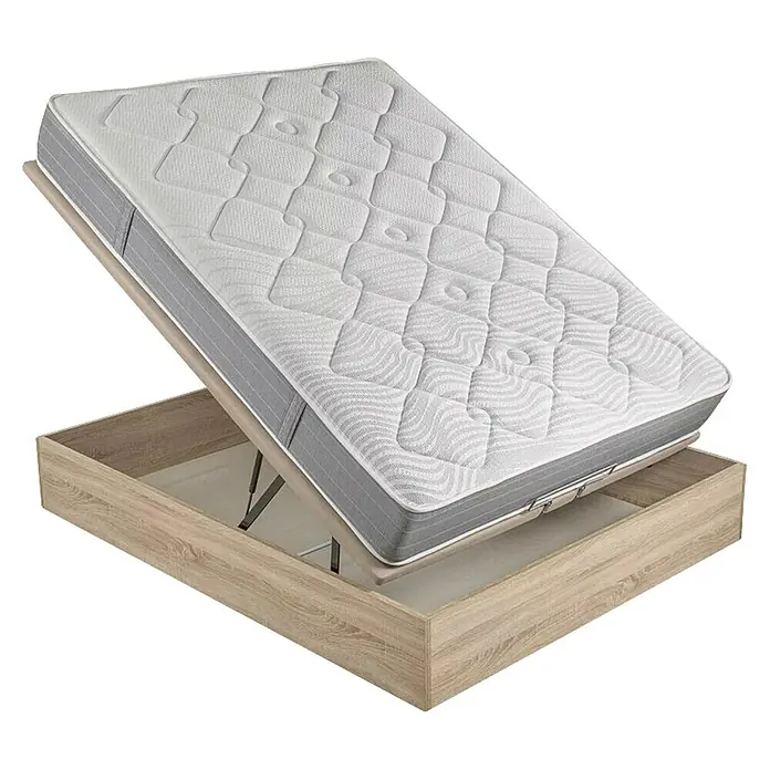 Espacio Descanso Canapé y colchón - L x An x Al: 190 x 90 x 58 cm, Natural, Abatible, Muelles ensacados y Viscoelástica - Una cama con somier de láminas y colchón de alta calidad para un descanso reparador. Práctica porque el somier se puede plegar.