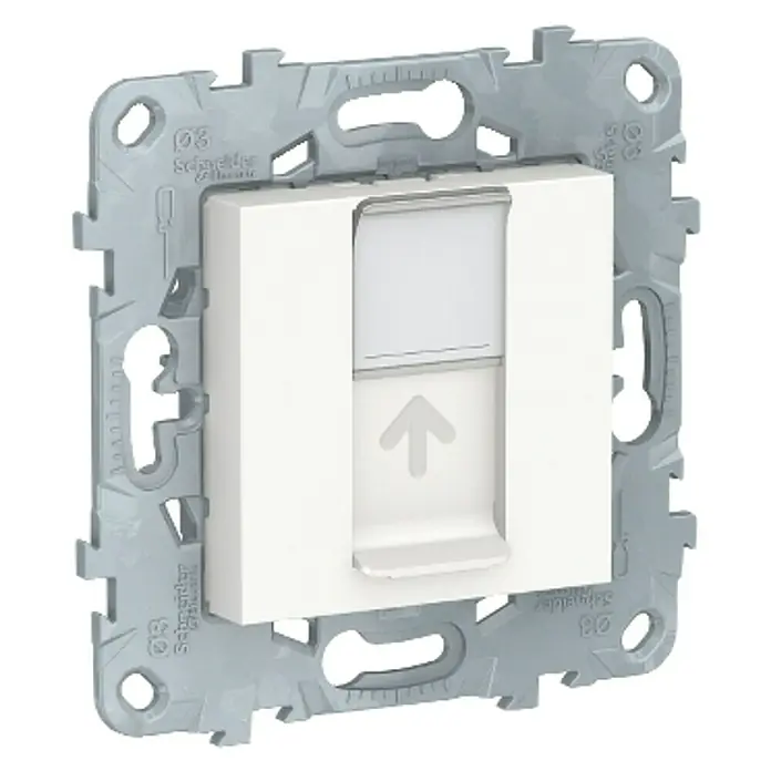 Schneider Electric New Unica Toma de red - Blanco polar, Plástico, Instalar - Interruptor blanco Schneider Electric con marco gris para una fácil instalación y manejo.