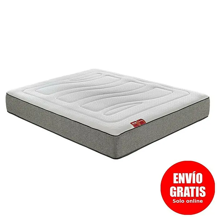 Pikolin Colchón PikUp Fussion - Largo: 190 cm, Ancho: 90 cm, Altura: 27 cm, Muelles ensacados y Viscoelástica, Se entrega enrollado - Colchón con borde gris y superficie blanca con un patrón ondulado. Una adición cómoda y elegante para cualquier dormitorio.