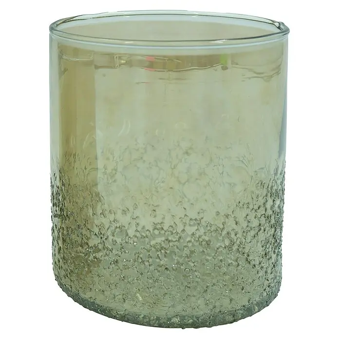 Windlicht Verde - Ø x H: 12,5 x 18 cm, Grün - Nahaufnahme einer dekorativen, gläsernen Vase mit einem einzigartigen, strukturierten Design, ideal für die stilvolle Inneneinrichtung.