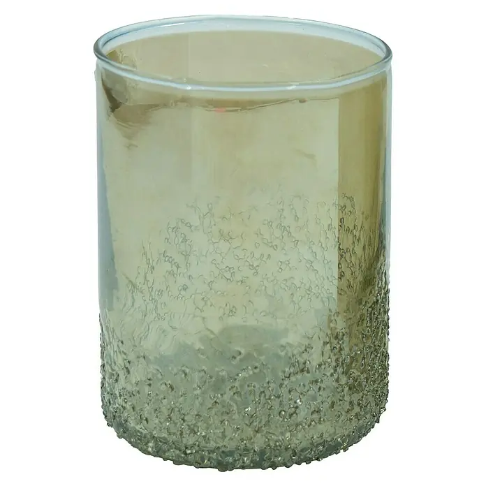 Windlicht Verde - Ø x H: 10 x 13 cm, Grün - Nahaufnahme einer zylindrischen Glasvase mit dekorativer, strukturierter Oberfläche für ein stilvolles Ambiente.