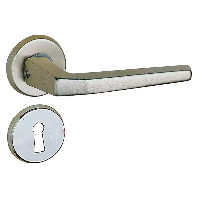 Conjunto de picaporte - Aluminio, Níquel satinado - Herraje de puerta metálico con manija de palanca y bocallave para puertas interiores.