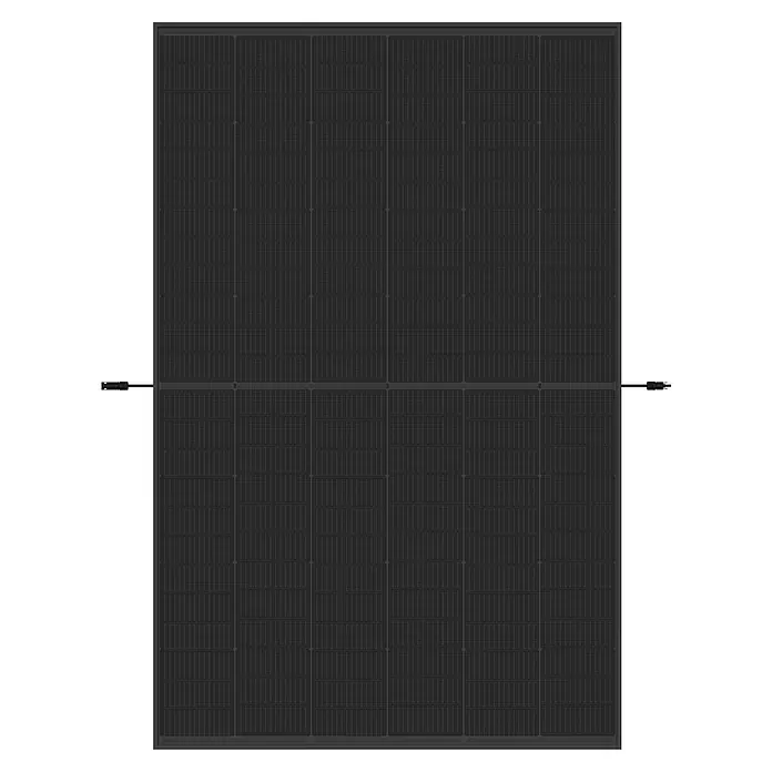Trina Solarmodul TSM-445-NEG9R.25 - 0% MwSt. (gem. § 12 Abs. 3 UStG) - Monofazial, 445 W, L x B x H: 176,2 x 113,4 x 3 cm - Hochformatiges Solarpanel mit schwarzem Rahmen und Anschlusskabeln für nachhaltige Energieerzeugung.