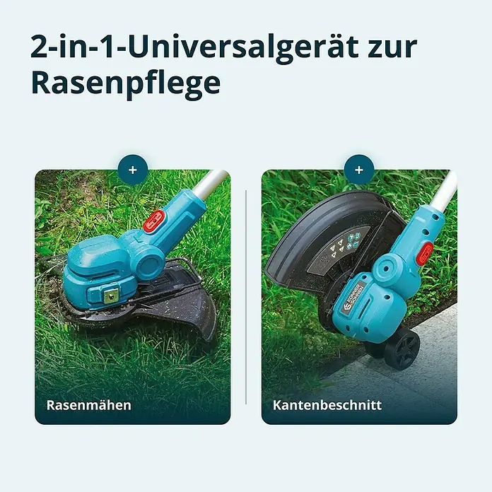 Könner & Söhnen Akku-Rasentrimmer KS CST-20V - Li-Ionen, Ohne Akku, Schnittbreite Faden: 30 cm - 2-in-1 Rasenpflegegerät. Das Gerät kann zum Rasenmähen und Kantenschneiden verwendet werden und ist somit ein vielseitiges Werkzeug für die Gartenarbeit.