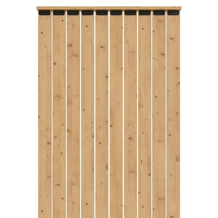 Radex Divisor de espacios - An x Al: 100 x 254 cm, Pino, Móvil - Panel de puerta corredera de madera con herrajes oscuros y cálido grano de madera. El panel destaca por su estética natural y robustez.